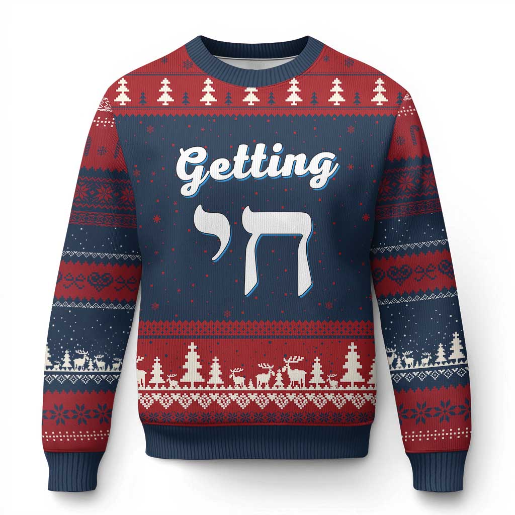 Funny Jewish Ugly Christmas Sweater Getting Chai High Hanukkah Humor TS10 Navy Red Print Your Wear
