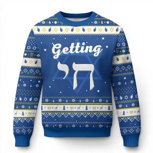 Funny Jewish Hanukkah Ugly Sweater Getting Chai High Hanukkah Humor TS10 Blue White Print Your Wear