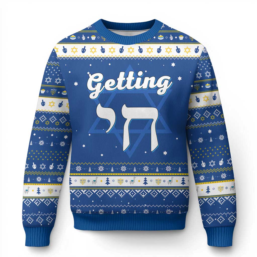 Funny Jewish Hanukkah Ugly Sweater Getting Chai High Hanukkah Humor TS10 Blue White Print Your Wear
