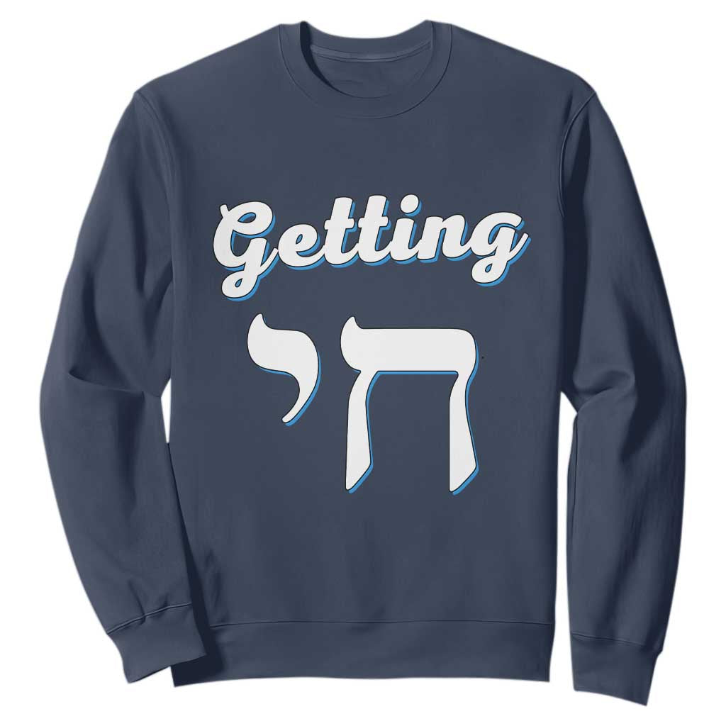 Funny Jewish Sweatshirt Getting Chai High Hanukkah Humor TS10 Navy Print Your Wear