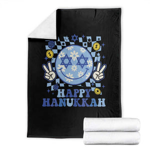Happy Hanukkah Throw Blanket Groovy Star Of David Smile Face Chanukah Pajama TS10 Black Print Your Wear