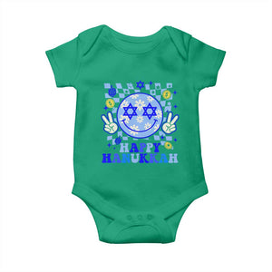 Happy Hanukkah Baby Onesie Groovy Star Of David Smile Face Chanukah Pajama TS10 Irish Green Print Your Wear