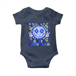 Happy Hanukkah Baby Onesie Groovy Star Of David Smile Face Chanukah Pajama TS10 Navy Print Your Wear