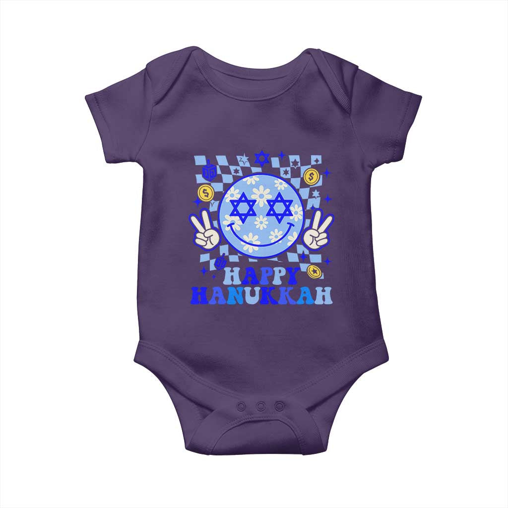 Happy Hanukkah Baby Onesie Groovy Star Of David Smile Face Chanukah Pajama TS10 Purple Print Your Wear