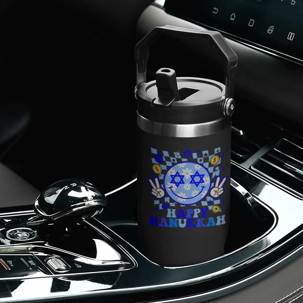 Happy Hanukkah Flip Straw Tumbler Groovy Star Of David Smile Face Chanukah Pajama TS10 Print Your Wear