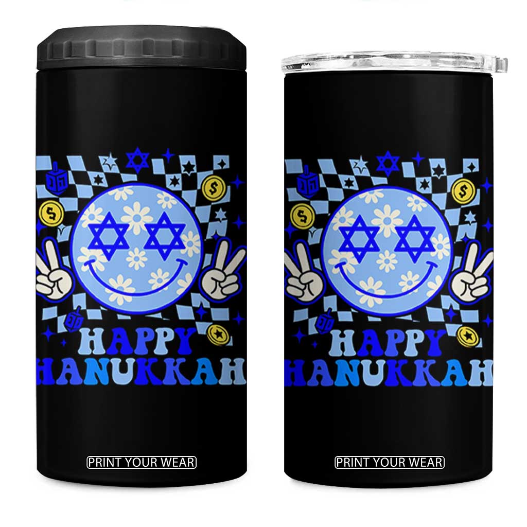 Happy Hanukkah 4 in 1 Can Cooler Tumbler Groovy Star Of David Smile Face Chanukah Pajama TS10 One Size: 16 oz Black Print Your Wear