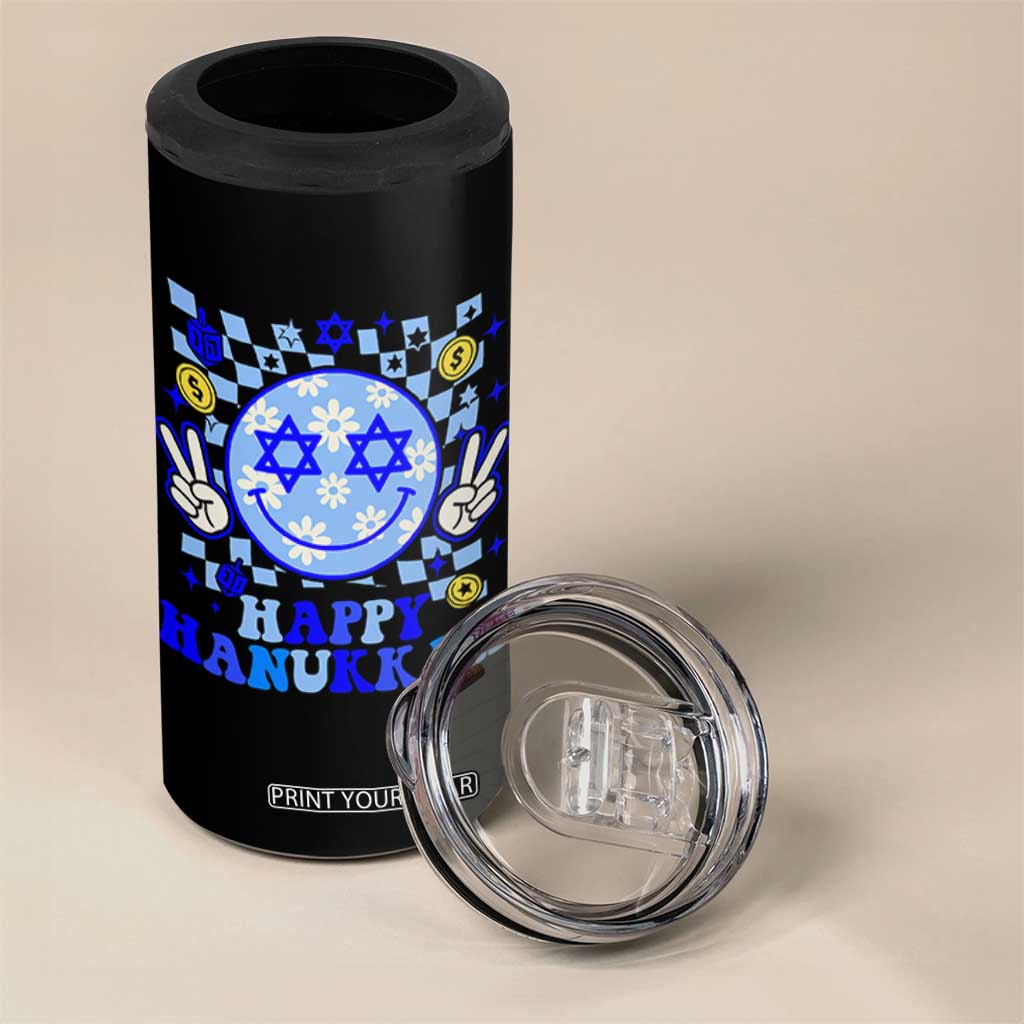 Happy Hanukkah 4 in 1 Can Cooler Tumbler Groovy Star Of David Smile Face Chanukah Pajama TS10 Print Your Wear