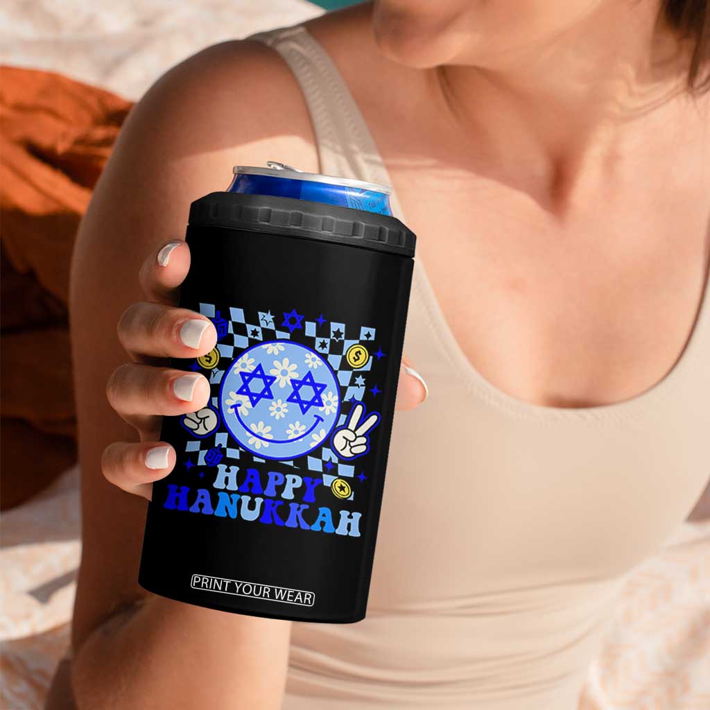Happy Hanukkah 4 in 1 Can Cooler Tumbler Groovy Star Of David Smile Face Chanukah Pajama TS10 Print Your Wear