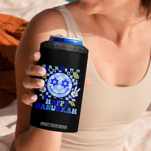 Happy Hanukkah 4 in 1 Can Cooler Tumbler Groovy Star Of David Smile Face Chanukah Pajama TS10 Print Your Wear