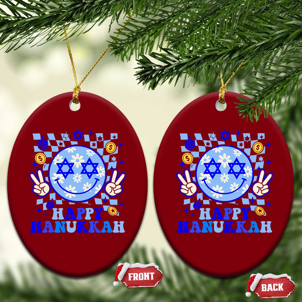 Happy Hanukkah Ceramic Ornament Groovy Star Of David Smile Face Chanukah Pajama TS10 Print Your Wear