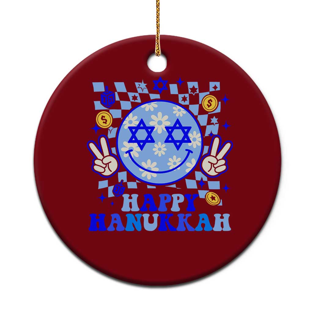 Happy Hanukkah Ceramic Ornament Groovy Star Of David Smile Face Chanukah Pajama TS10 1pc Red Print Your Wear