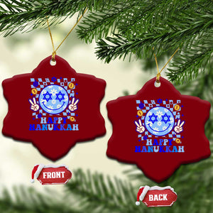 Happy Hanukkah Ceramic Ornament Groovy Star Of David Smile Face Chanukah Pajama TS10 Print Your Wear