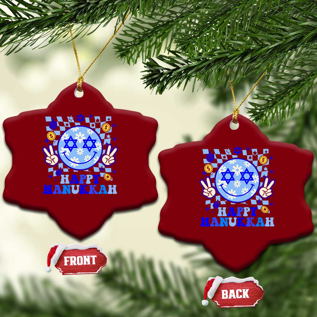 Happy Hanukkah Ceramic Ornament Groovy Star Of David Smile Face Chanukah Pajama TS10 Print Your Wear