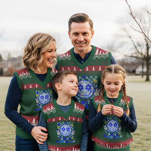 Happy Hanukkah V-Neck Knit Sweater Vest Groovy Star Of David Smile Face Chanukah Pajama TS10 Red Green Print Your Wear