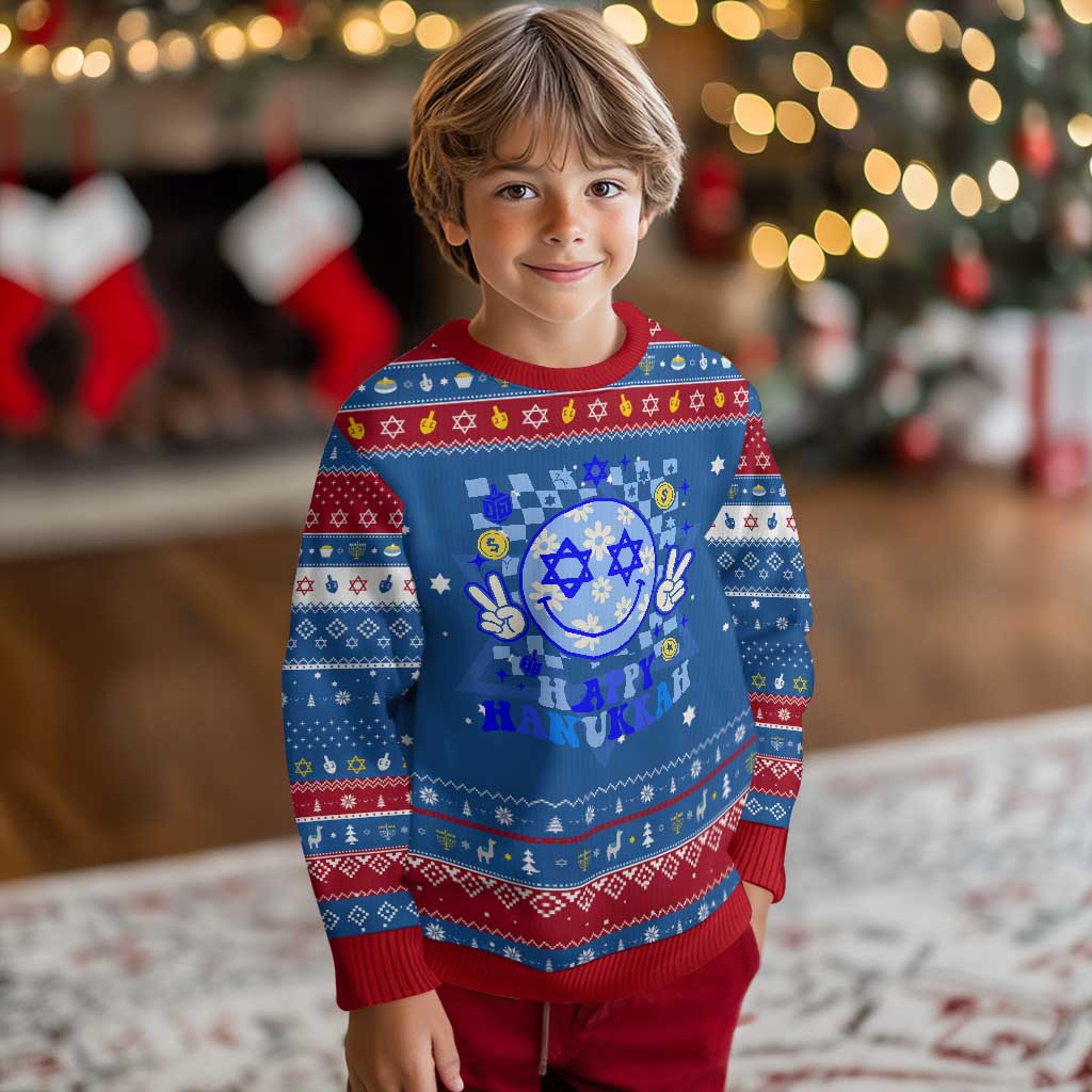Happy Hanukkah Hanukkah Ugly Sweater Groovy Star Of David Smile Face Chanukah Pajama TS10 Blue Red Print Your Wear