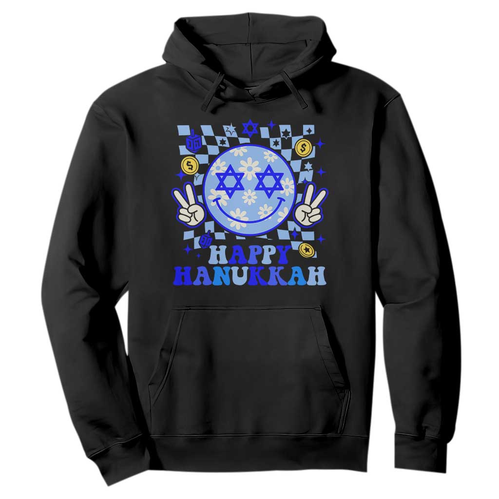 Happy Hanukkah Hoodie Groovy Star Of David Smile Face Chanukah Pajama TS10 Black Print Your Wear