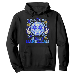 Happy Hanukkah Hoodie Groovy Star Of David Smile Face Chanukah Pajama TS10 Black Print Your Wear