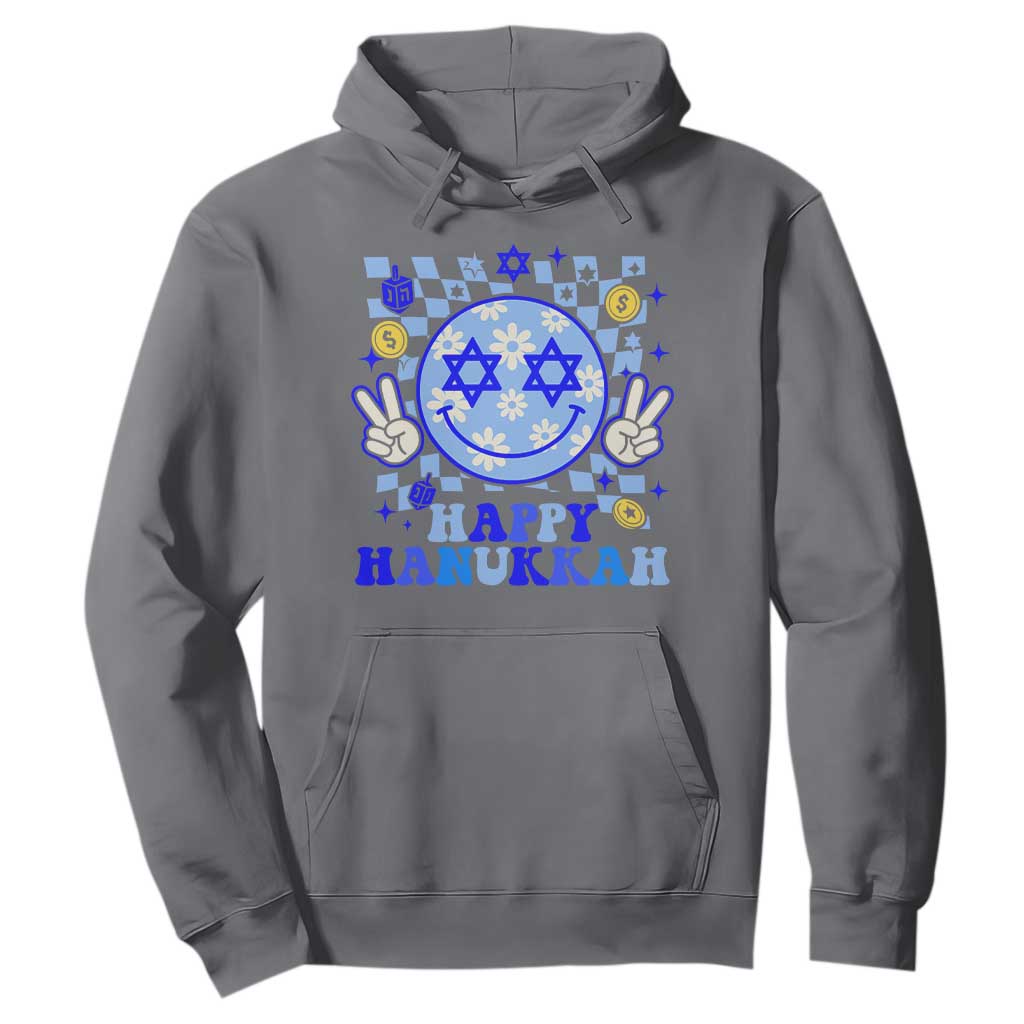 Happy Hanukkah Hoodie Groovy Star Of David Smile Face Chanukah Pajama TS10 Charcoal Print Your Wear