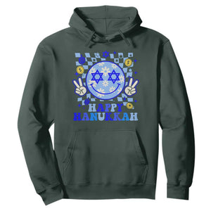 Happy Hanukkah Hoodie Groovy Star Of David Smile Face Chanukah Pajama TS10 Dark Forest Green Print Your Wear
