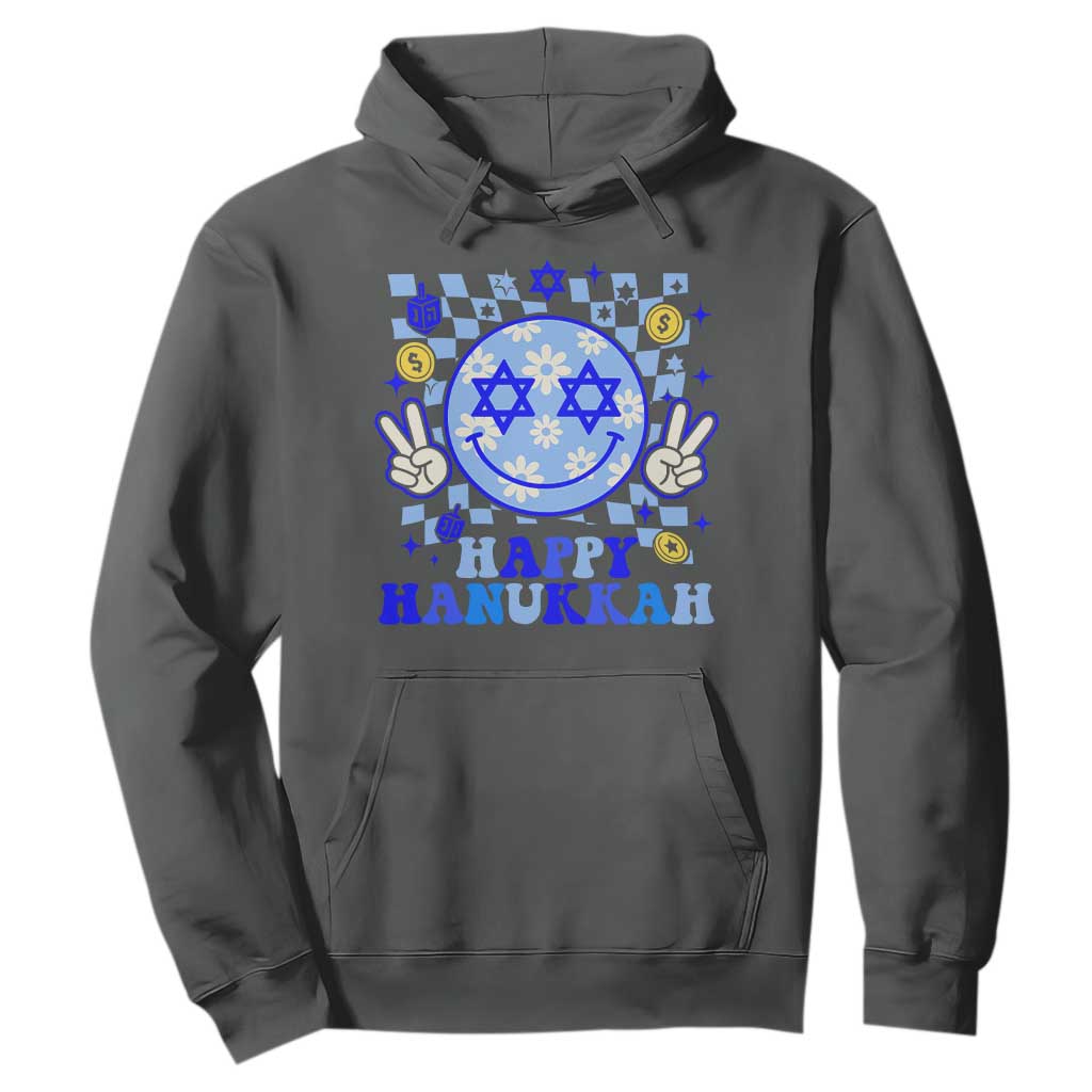 Happy Hanukkah Hoodie Groovy Star Of David Smile Face Chanukah Pajama TS10 Dark Heather Print Your Wear