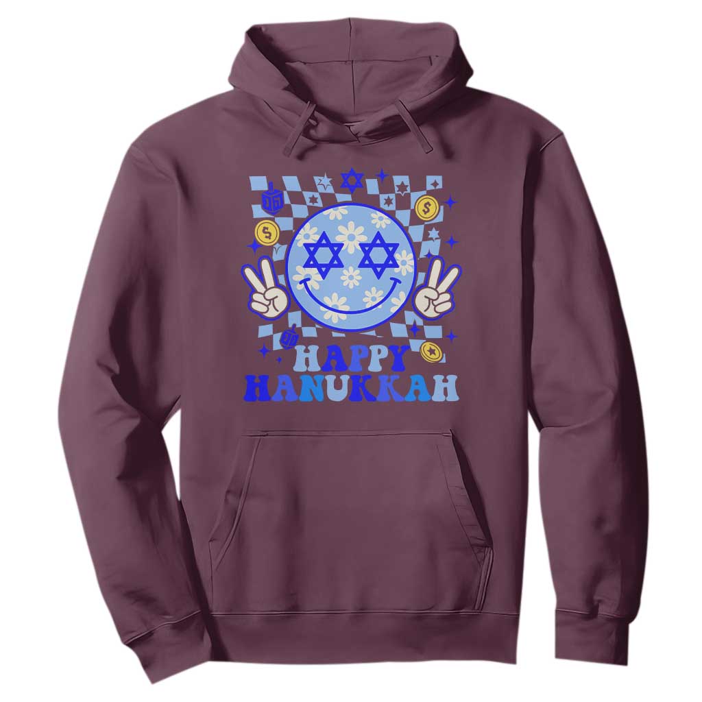 Happy Hanukkah Hoodie Groovy Star Of David Smile Face Chanukah Pajama TS10 Maroon Print Your Wear