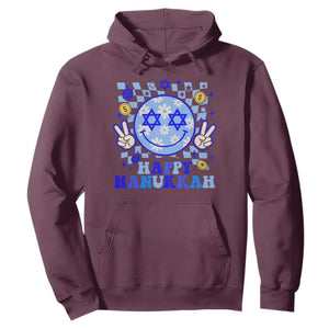 Happy Hanukkah Hoodie Groovy Star Of David Smile Face Chanukah Pajama TS10 Maroon Print Your Wear