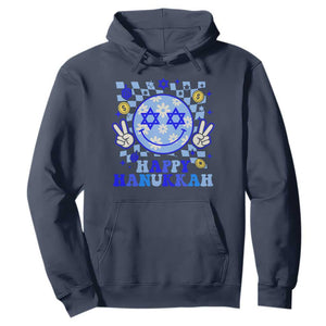 Happy Hanukkah Hoodie Groovy Star Of David Smile Face Chanukah Pajama TS10 Navy Print Your Wear