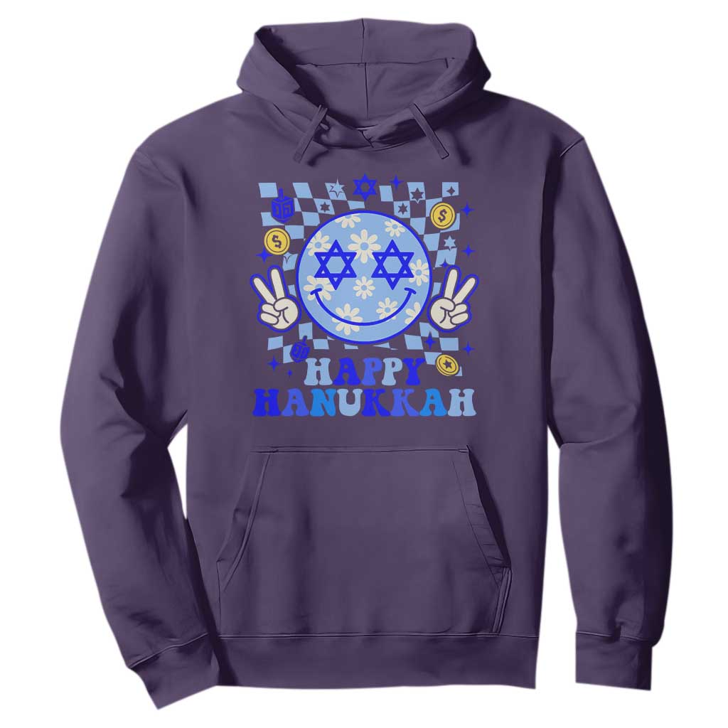 Happy Hanukkah Hoodie Groovy Star Of David Smile Face Chanukah Pajama TS10 Purple Print Your Wear