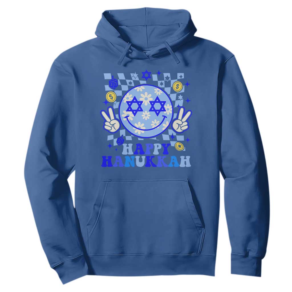Happy Hanukkah Hoodie Groovy Star Of David Smile Face Chanukah Pajama TS10 Royal Blue Print Your Wear