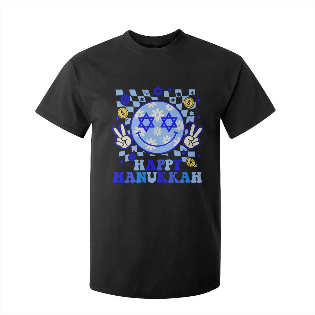 Happy Hanukkah T Shirt For Kid Groovy Star Of David Smile Face Chanukah Pajama TS10 Black Print Your Wear