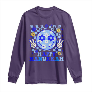 Happy Hanukkah Long Sleeve Shirt Groovy Star Of David Smile Face Chanukah Pajama TS10 Purple Print Your Wear
