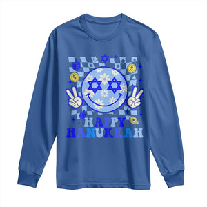 Happy Hanukkah Long Sleeve Shirt Groovy Star Of David Smile Face Chanukah Pajama TS10 Royal Blue Print Your Wear
