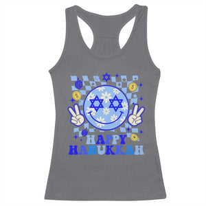 Happy Hanukkah Racerback Tank Top Groovy Star Of David Smile Face Chanukah Pajama TS10 Charcoal Print Your Wear