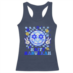 Happy Hanukkah Racerback Tank Top Groovy Star Of David Smile Face Chanukah Pajama TS10 Navy Print Your Wear