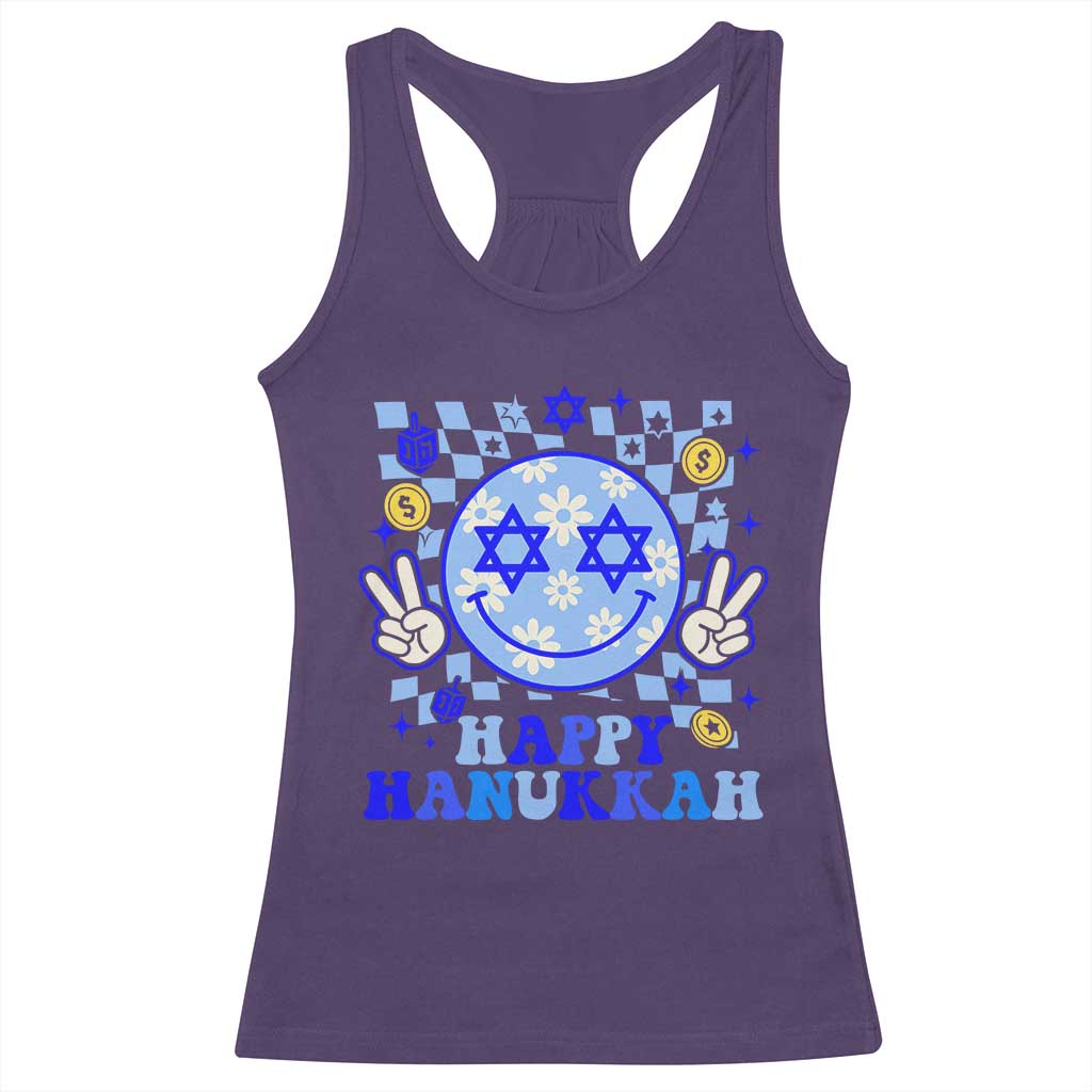 Happy Hanukkah Racerback Tank Top Groovy Star Of David Smile Face Chanukah Pajama TS10 Purple Print Your Wear