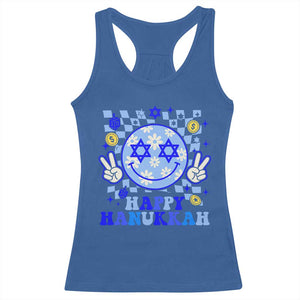 Happy Hanukkah Racerback Tank Top Groovy Star Of David Smile Face Chanukah Pajama TS10 Royal Blue Print Your Wear