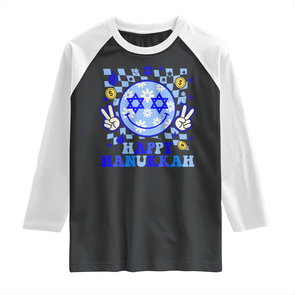 Happy Hanukkah Raglan Shirt Groovy Star Of David Smile Face Chanukah Pajama TS10 Black White Print Your Wear