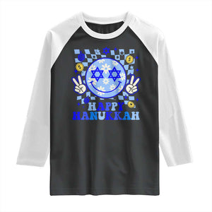 Happy Hanukkah Raglan Shirt Groovy Star Of David Smile Face Chanukah Pajama TS10 Black White Print Your Wear
