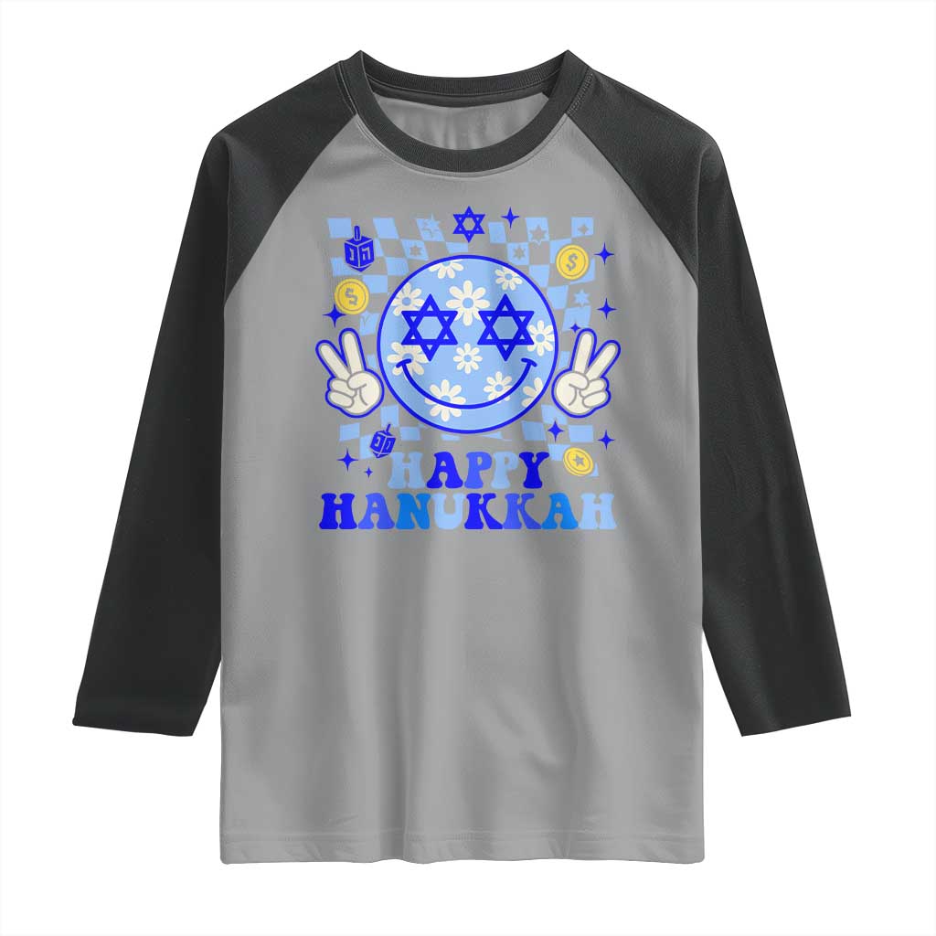 Happy Hanukkah Raglan Shirt Groovy Star Of David Smile Face Chanukah Pajama TS10 Sport Gray Black Print Your Wear