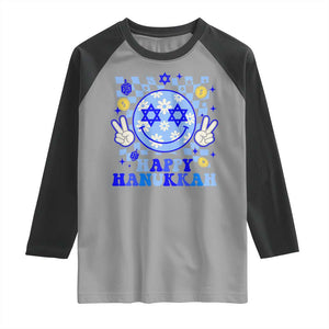 Happy Hanukkah Raglan Shirt Groovy Star Of David Smile Face Chanukah Pajama TS10 Sport Gray Black Print Your Wear