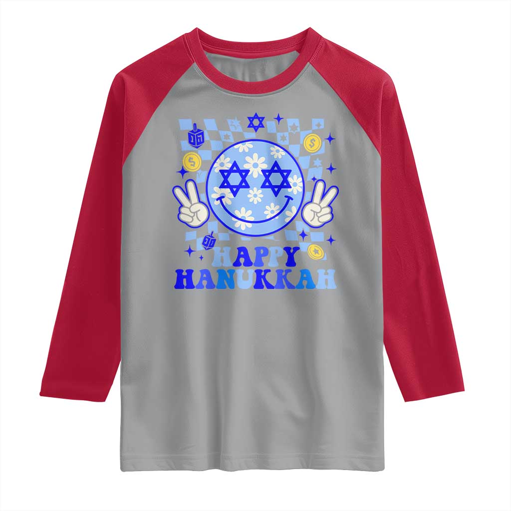Happy Hanukkah Raglan Shirt Groovy Star Of David Smile Face Chanukah Pajama TS10 Sport Gray Red Print Your Wear