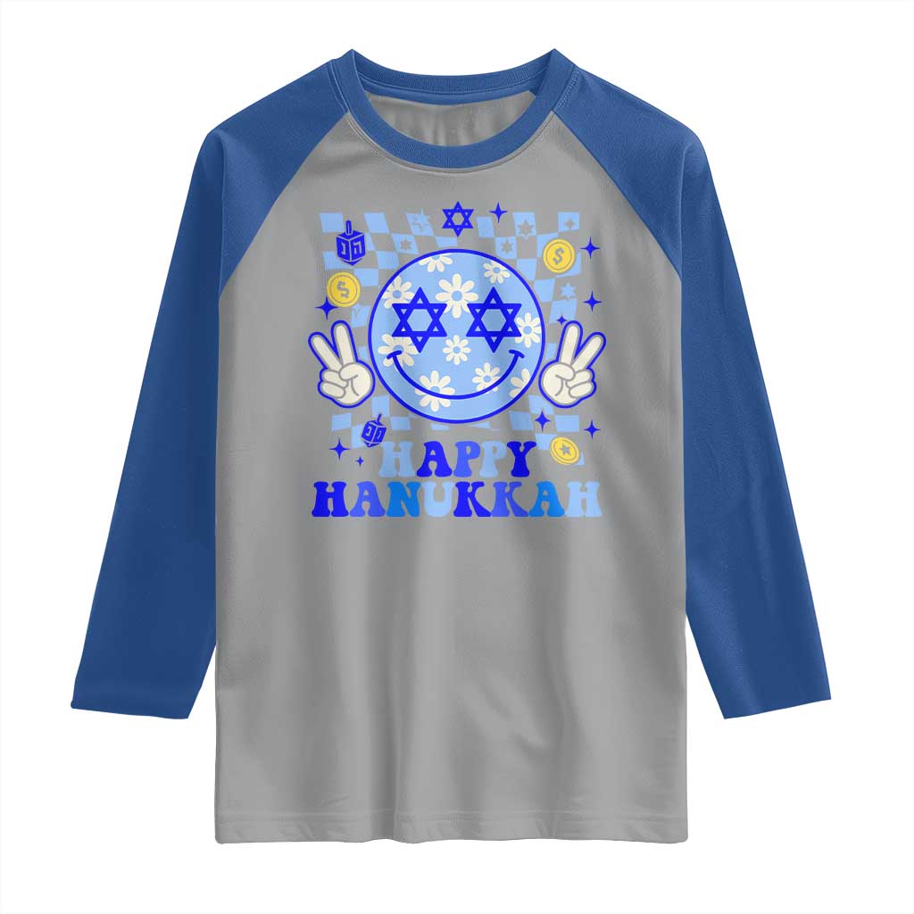 Happy Hanukkah Raglan Shirt Groovy Star Of David Smile Face Chanukah Pajama TS10 Sport Gray Royal Print Your Wear
