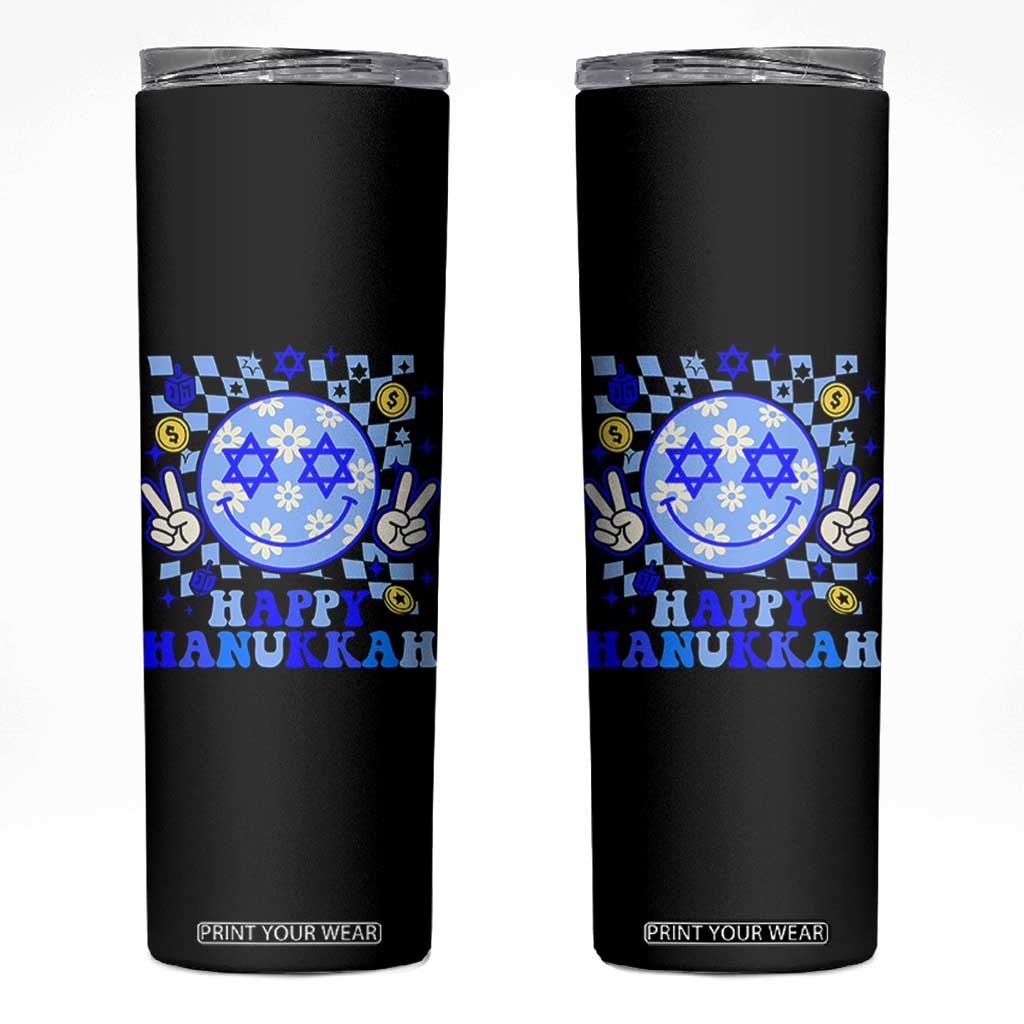 Happy Hanukkah Skinny Tumbler Groovy Star Of David Smile Face Chanukah Pajama TS10 Black Print Your Wear