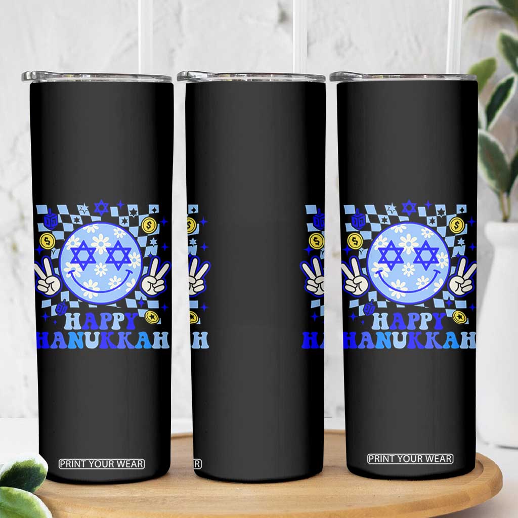 Happy Hanukkah Skinny Tumbler Groovy Star Of David Smile Face Chanukah Pajama TS10 Print Your Wear
