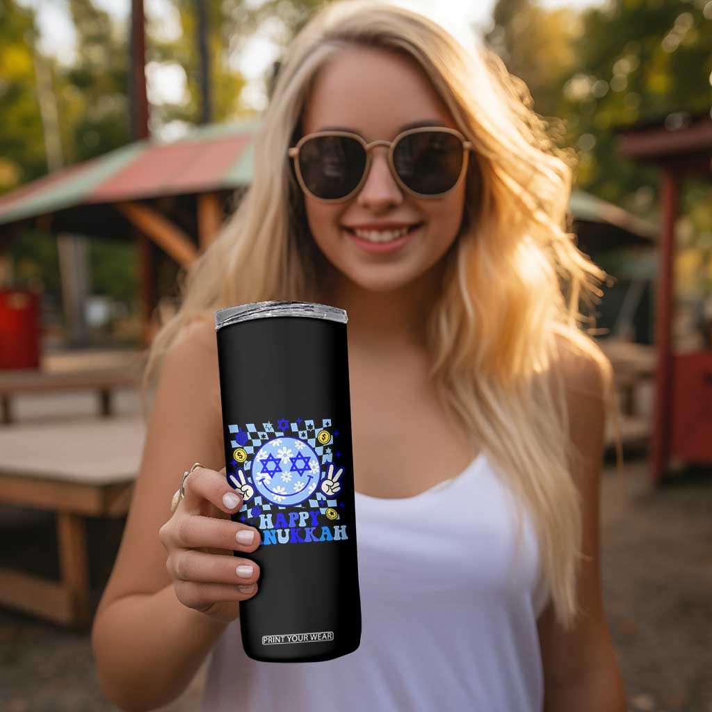 Happy Hanukkah Skinny Tumbler Groovy Star Of David Smile Face Chanukah Pajama TS10 Print Your Wear