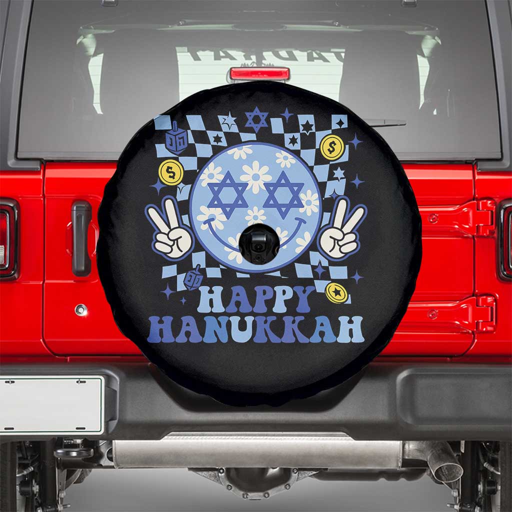 Happy Hanukkah Spare Tire Cover Groovy Star Of David Smile Face Chanukah Pajama TS10 Black Print Your Wear