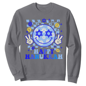 Happy Hanukkah Sweatshirt Groovy Star Of David Smile Face Chanukah Pajama TS10 Charcoal Print Your Wear