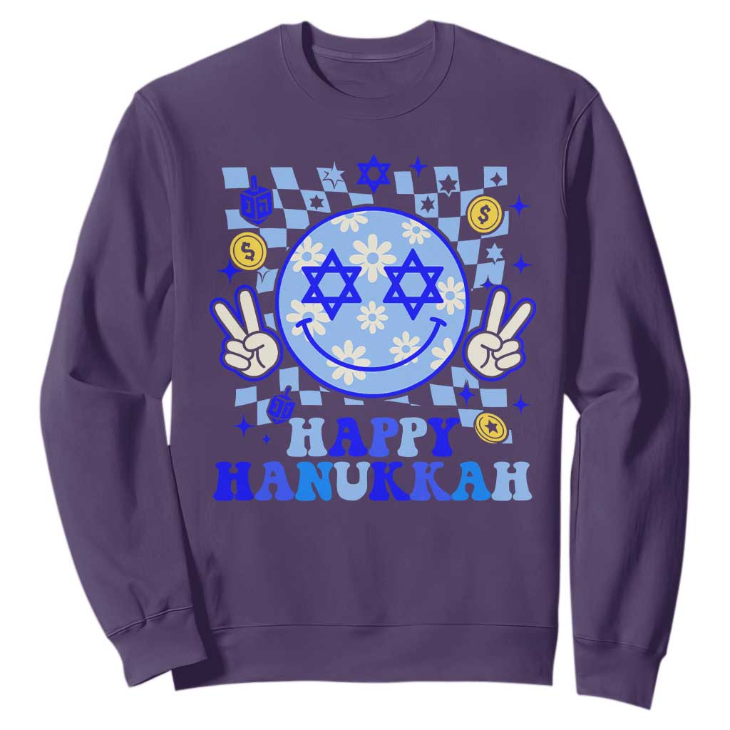 Happy Hanukkah Sweatshirt Groovy Star Of David Smile Face Chanukah Pajama TS10 Purple Print Your Wear