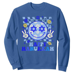 Happy Hanukkah Sweatshirt Groovy Star Of David Smile Face Chanukah Pajama TS10 Royal Blue Print Your Wear