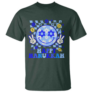 Happy Hanukkah T Shirt Groovy Star Of David Smile Face Chanukah Pajama TS10 Dark Forest Green Print Your Wear